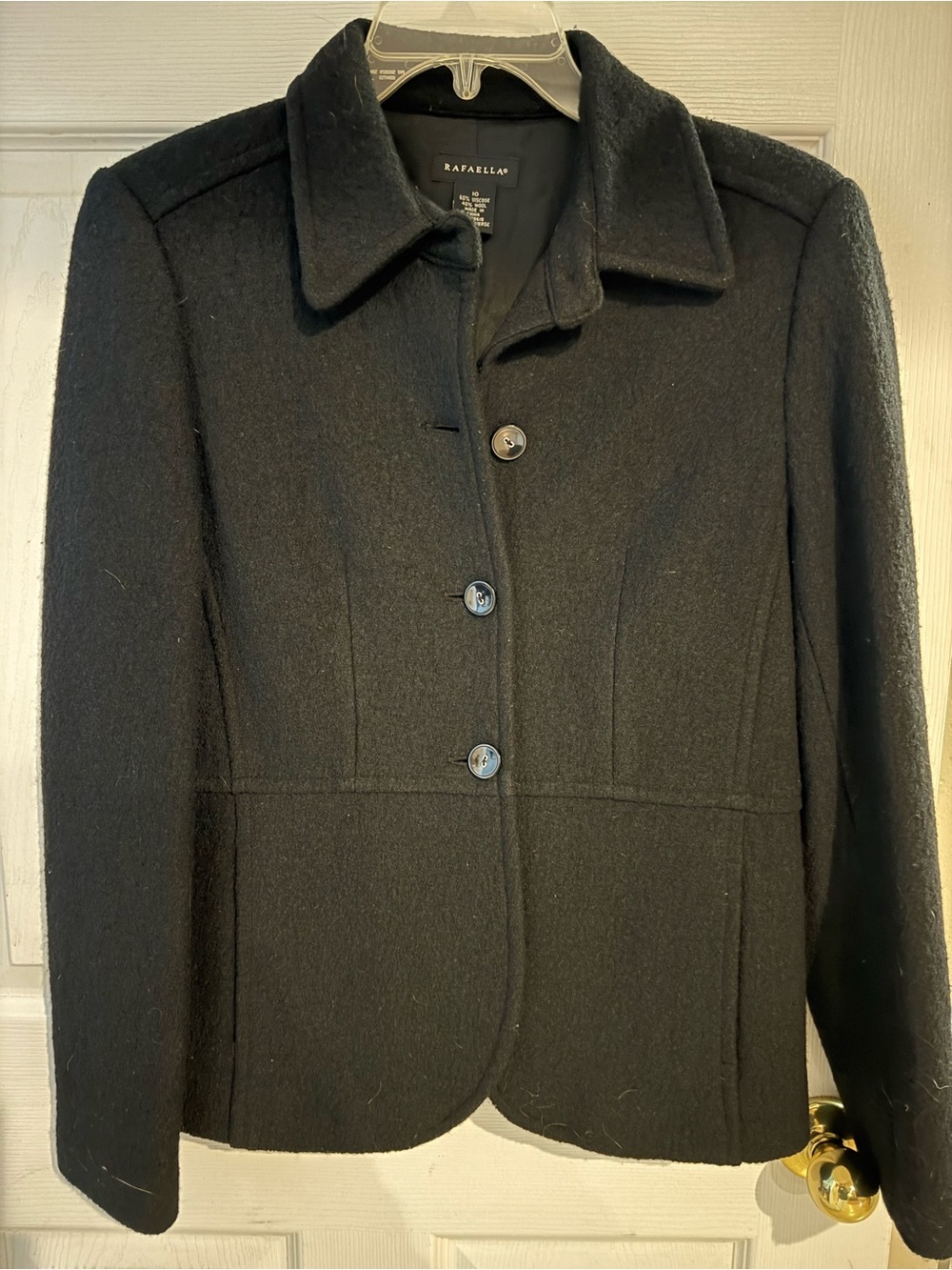 Rafaella Black Wool-Blend Tailored Button Blazer